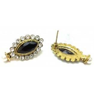 Gold Oxidized Women Earring Stud Jewelry PushBack Classy Gift - Rhinestone Bead 22